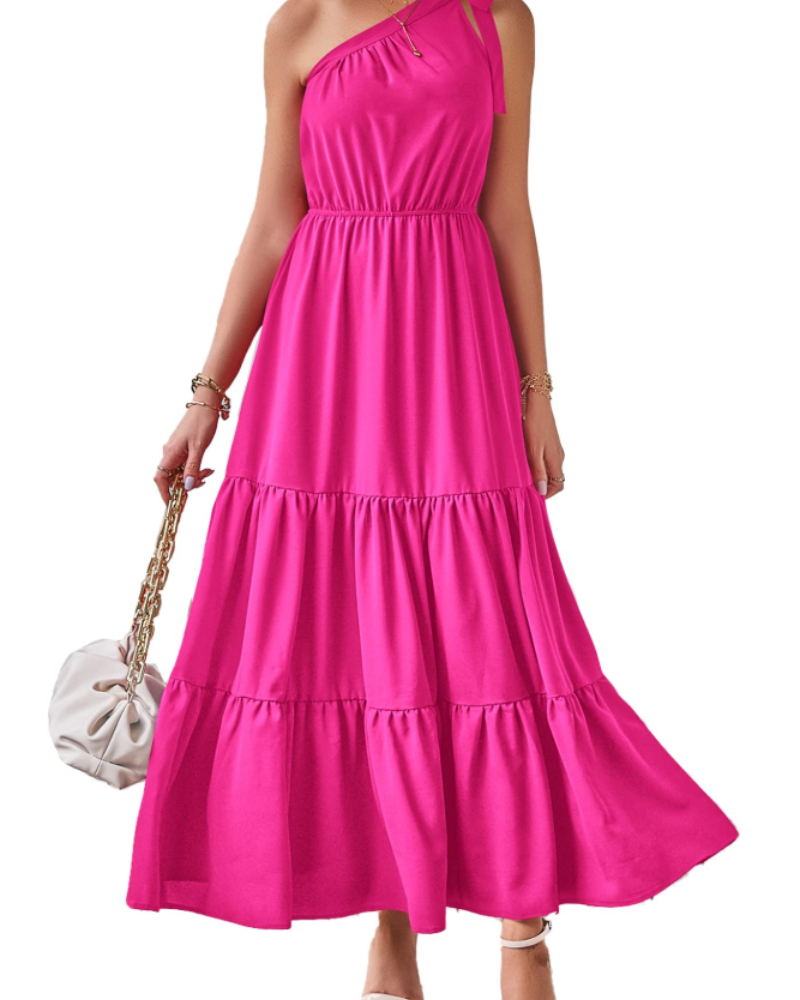 Avira Women's Dress – Floral Asymmetric Maxi Dress One Shoulder, Flowing Bohemian Summer Cut