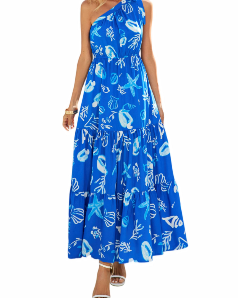Avira Women's Dress – Floral Asymmetric Maxi Dress One Shoulder, Flowing Bohemian Summer Cut
