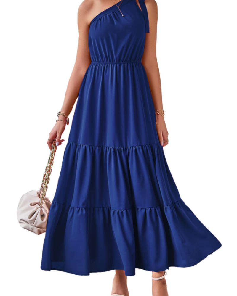 Avira Women's Dress – Floral Asymmetric Maxi Dress One Shoulder, Flowing Bohemian Summer Cut