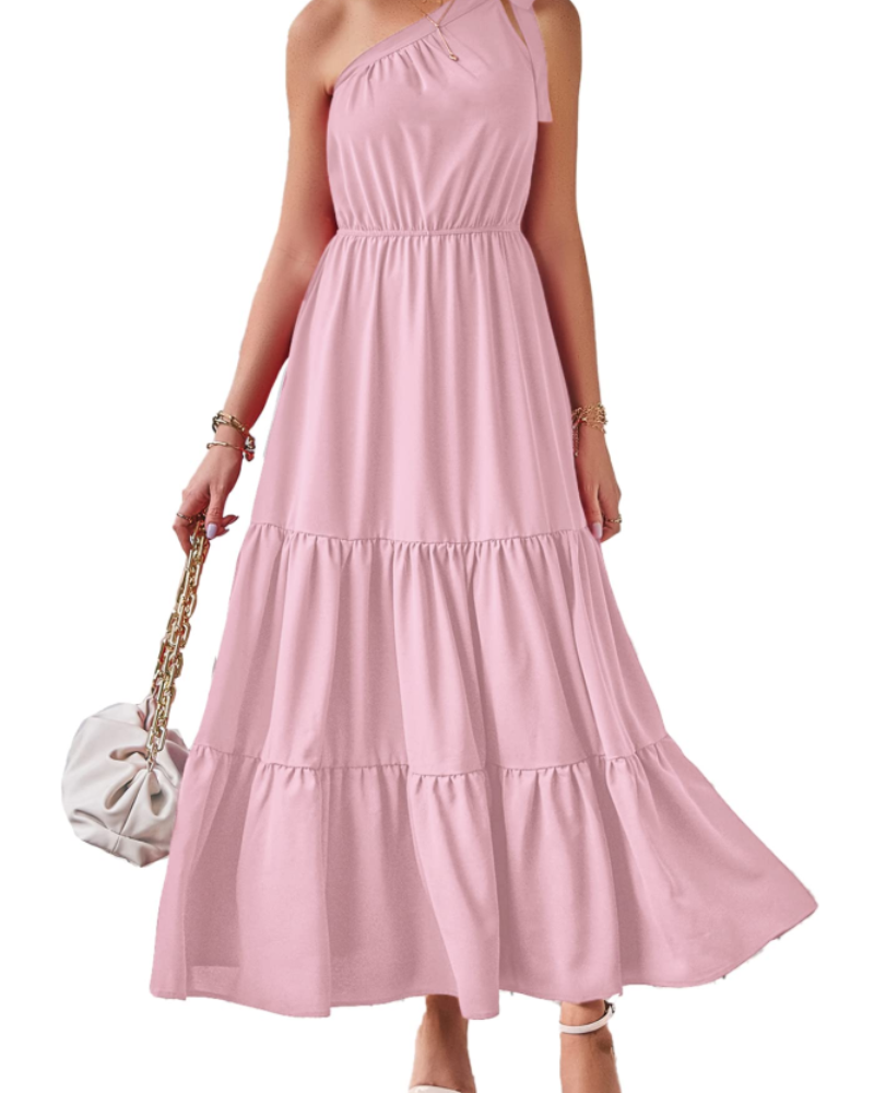 Avira Women's Dress – Floral Asymmetric Maxi Dress One Shoulder, Flowing Bohemian Summer Cut