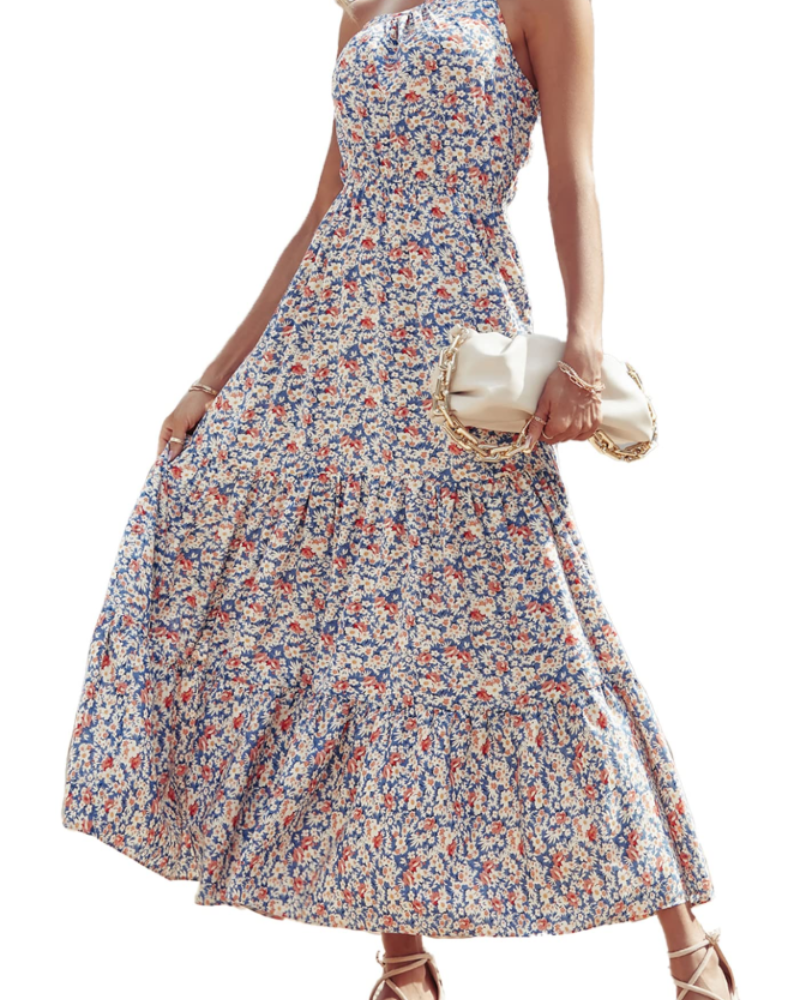 Avira Women's Dress – Floral Asymmetric Maxi Dress One Shoulder, Flowing Bohemian Summer Cut