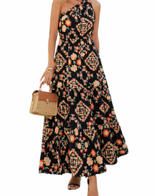 Avira Women's Dress – Floral Asymmetric Maxi Dress One Shoulder, Flowing Bohemian Summer Cut