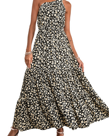 Avira Women's Dress – Floral Asymmetric Maxi Dress One Shoulder, Flowing Bohemian Summer Cut