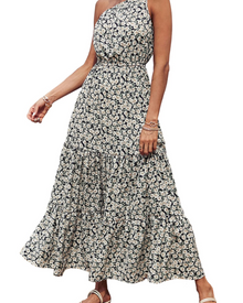 Avira Women's Dress – Floral Asymmetric Maxi Dress One Shoulder, Flowing Bohemian Summer Cut