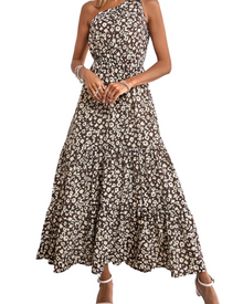 Avira Women's Dress – Floral Asymmetric Maxi Dress One Shoulder, Flowing Bohemian Summer Cut