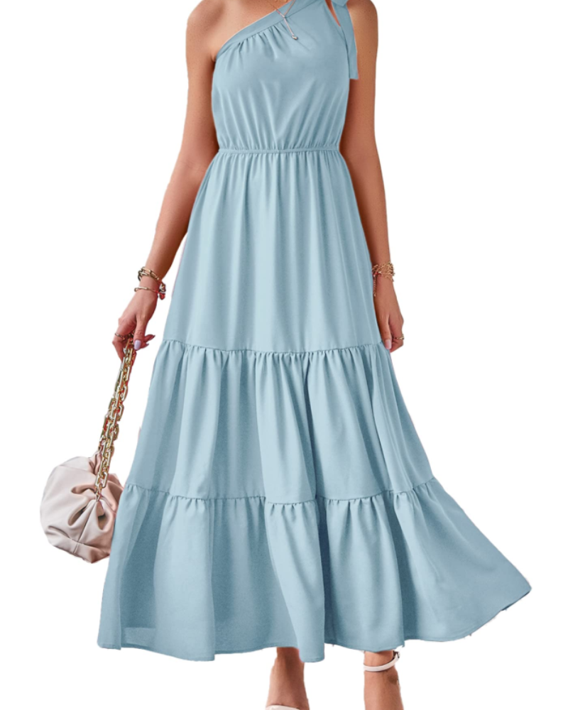 Avira Women's Dress – Floral Asymmetric Maxi Dress One Shoulder, Flowing Bohemian Summer Cut