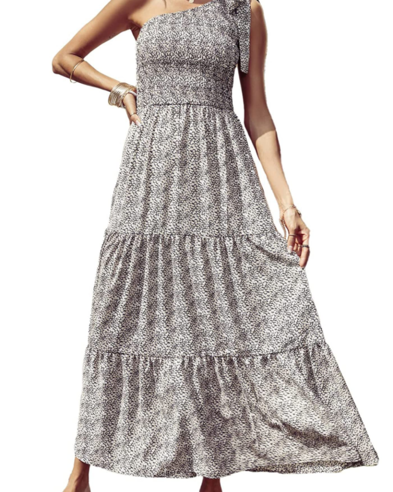 Avira Women's Dress – Floral Asymmetric Maxi Dress One Shoulder, Flowing Bohemian Summer Cut