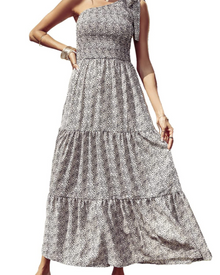 Avira Women's Dress – Floral Asymmetric Maxi Dress One Shoulder, Flowing Bohemian Summer Cut