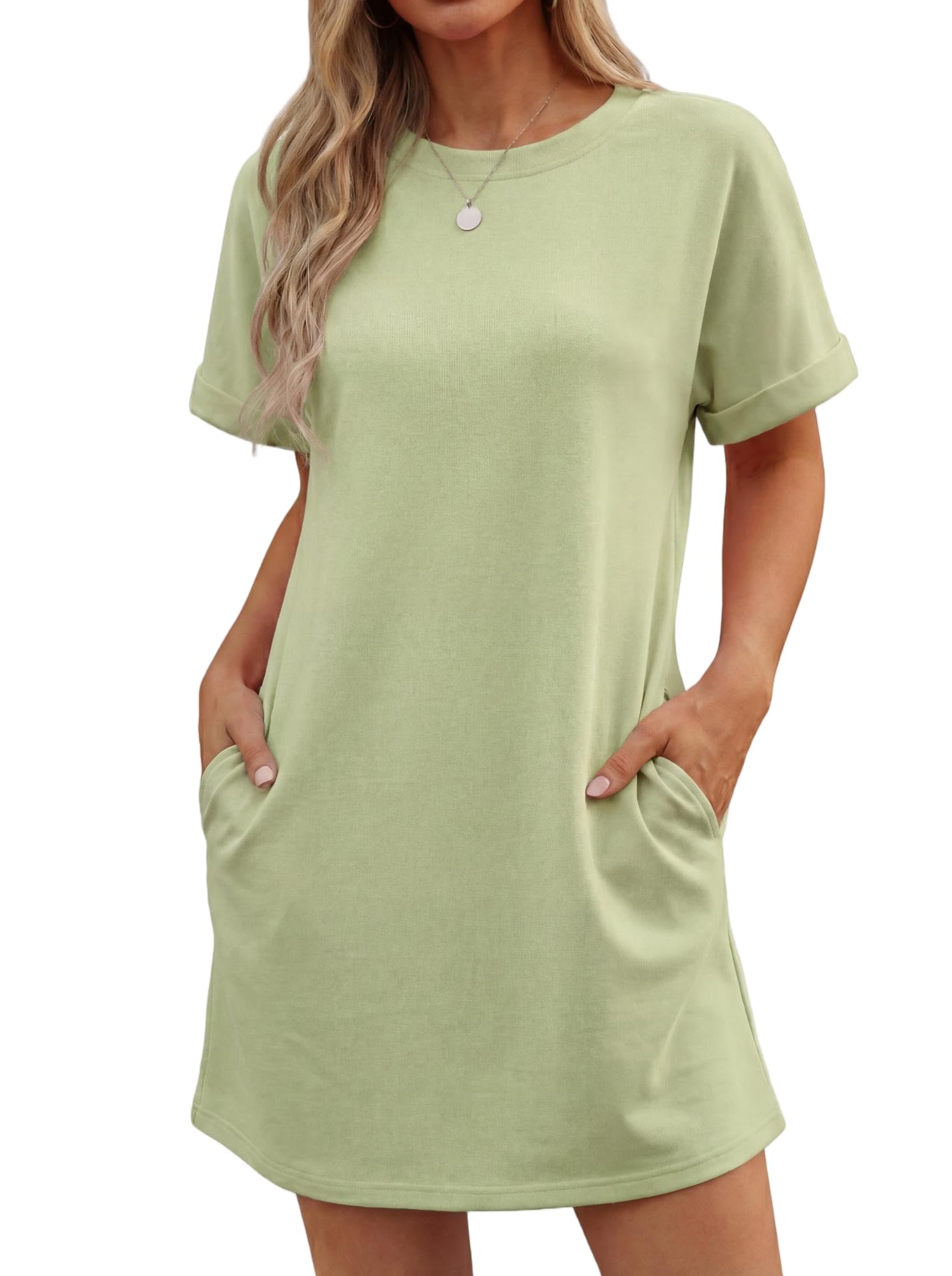 Lewina Women's Robe – Round Neck, Short Sleeves, A-Line Mini Cut & Solid Pockets Summer
