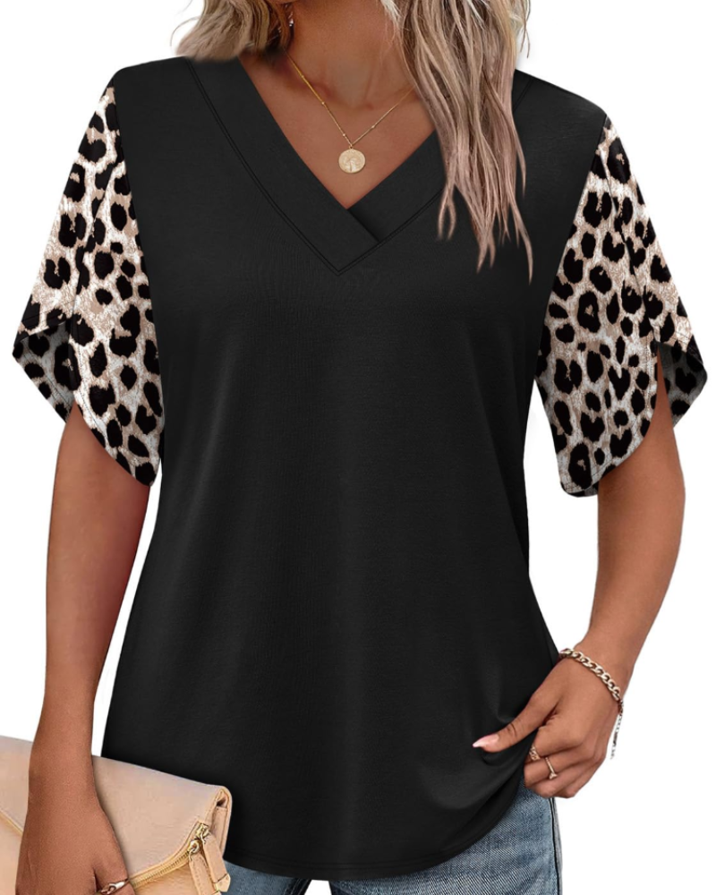Ayla Women's Top – V-Neck Blouse with Elegant Petal Sleeves, Flowing Summer Fit