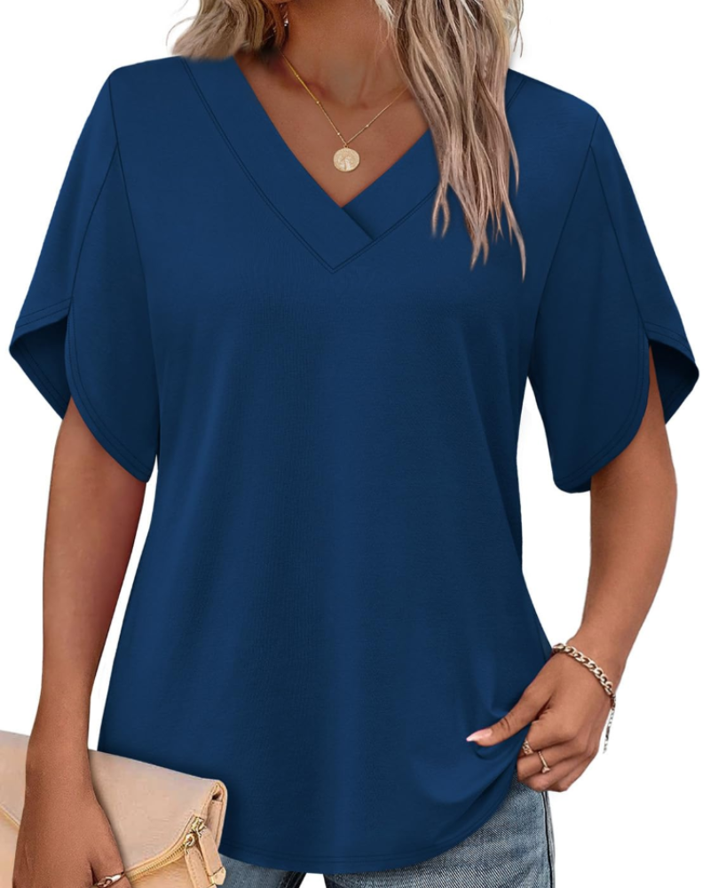 Ayla Women's Top – V-Neck Blouse with Elegant Petal Sleeves, Flowing Summer Fit