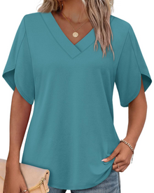 Ayla Women's Top – V-Neck Blouse with Elegant Petal Sleeves, Flowing Summer Fit