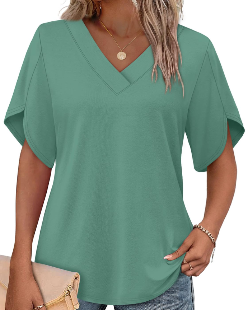 Ayla Women's Top – V-Neck Blouse with Elegant Petal Sleeves, Flowing Summer Fit