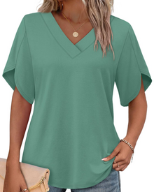 Ayla Women's Top – V-Neck Blouse with Elegant Petal Sleeves, Flowing Summer Fit