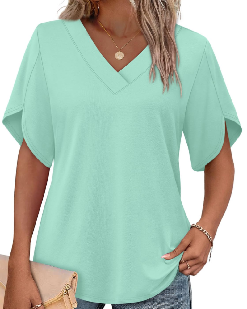 Ayla Women's Top – V-Neck Blouse with Elegant Petal Sleeves, Flowing Summer Fit