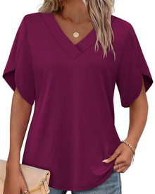 Ayla Women's Top – V-Neck Blouse with Elegant Petal Sleeves, Flowing Summer Fit