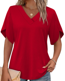 Ayla Women's Top – V-Neck Blouse with Elegant Petal Sleeves, Flowing Summer Fit