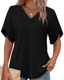 Ayla Women's Top – V-Neck Blouse with Elegant Petal Sleeves, Flowing Summer Fit