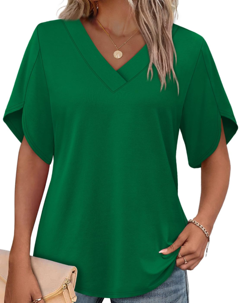 Ayla Women's Top – V-Neck Blouse with Elegant Petal Sleeves, Flowing Summer Fit