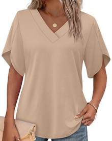 Ayla Women's Top – V-Neck Blouse with Elegant Petal Sleeves, Flowing Summer Fit