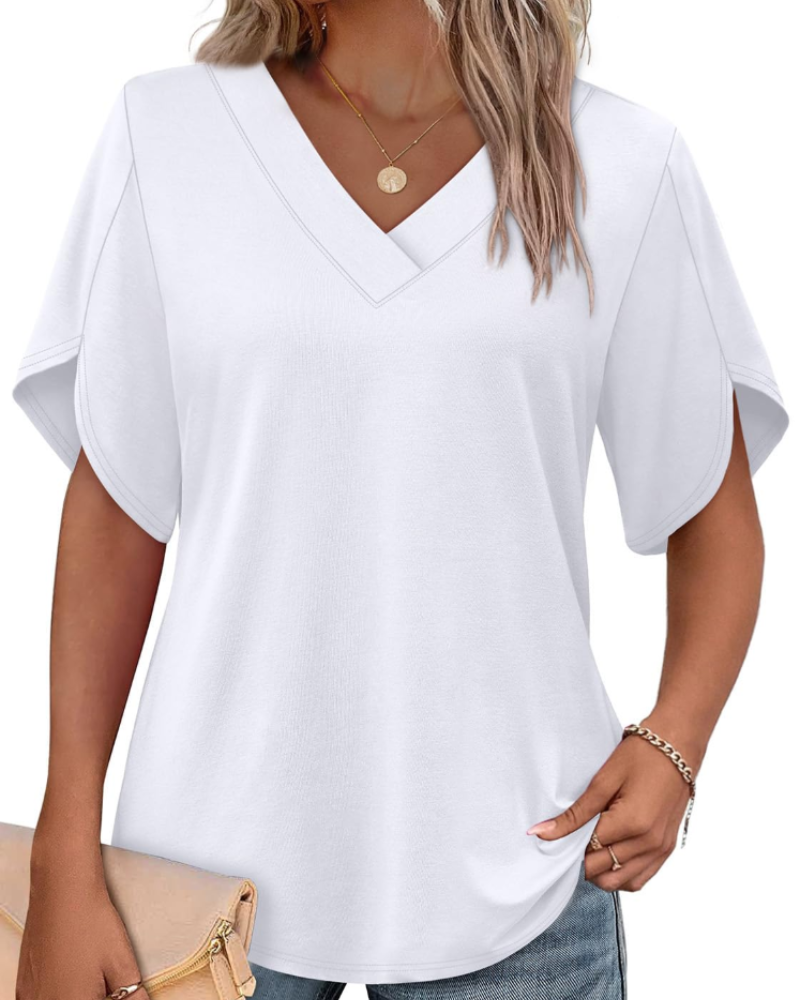 Ayla Women's Top – V-Neck Blouse with Elegant Petal Sleeves, Flowing Summer Fit