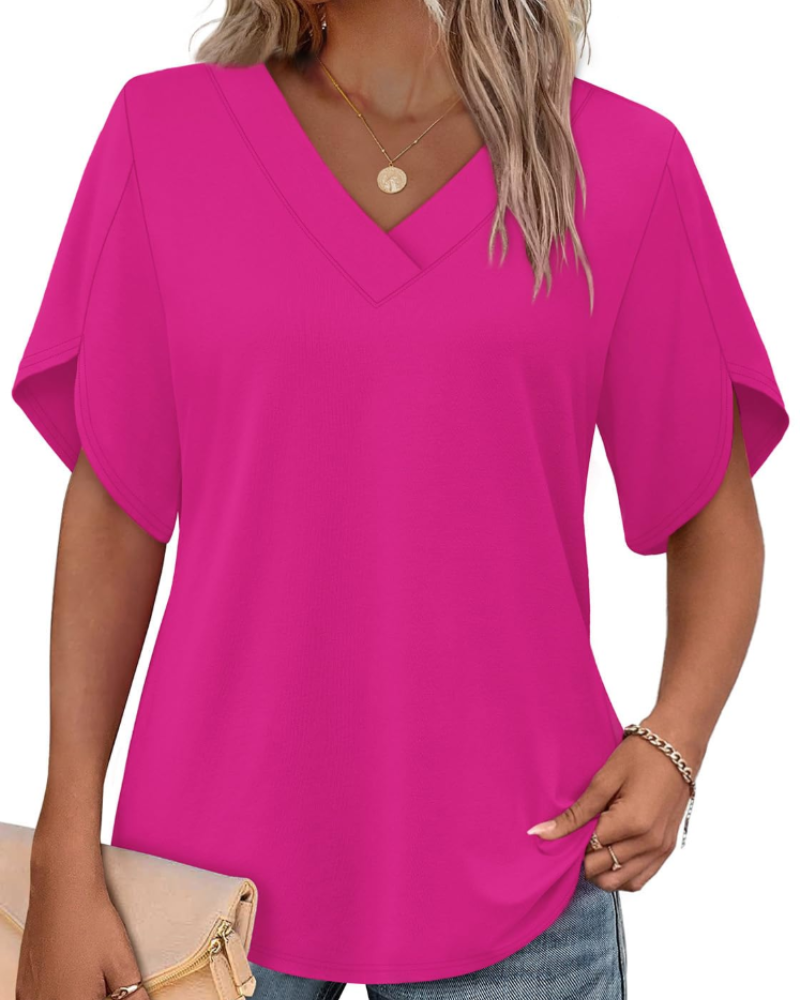 Ayla Women's Top – V-Neck Blouse with Elegant Petal Sleeves, Flowing Summer Fit