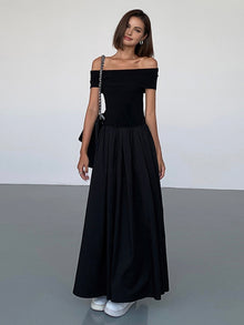 Kisha Maxi Dress for Women – Elegant Off-Shoulder Dress with Flowing Pleated Skirt