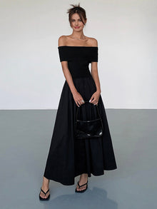 Kisha Maxi Dress for Women – Elegant Off-Shoulder Dress with Flowing Pleated Skirt