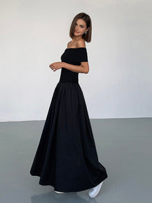 Kisha Maxi Dress for Women – Elegant Off-Shoulder Dress with Flowing Pleated Skirt