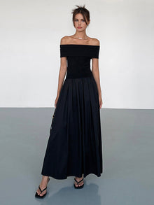 Kisha Maxi Dress for Women – Elegant Off-Shoulder Dress with Flowing Pleated Skirt