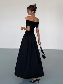 Kisha Maxi Dress for Women – Elegant Off-Shoulder Dress with Flowing Pleated Skirt