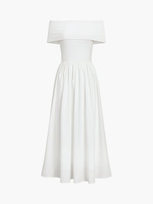 Kisha Maxi Dress for Women – Elegant Off-Shoulder Dress with Flowing Pleated Skirt