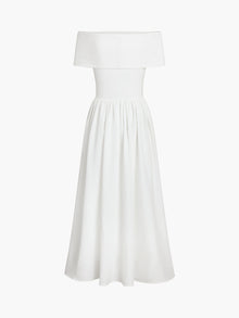 Kisha Maxi Dress for Women – Elegant Off-Shoulder Dress with Flowing Pleated Skirt