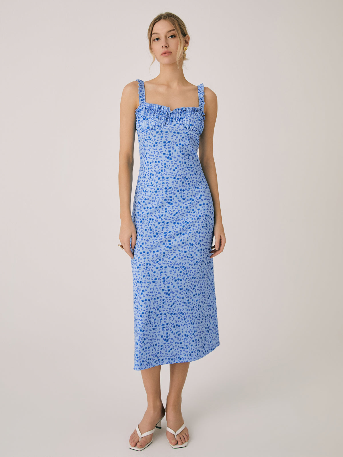 Bohemian Dress Woman Chloe – Midi Vacation Dress with Floral Print & Cami Straps