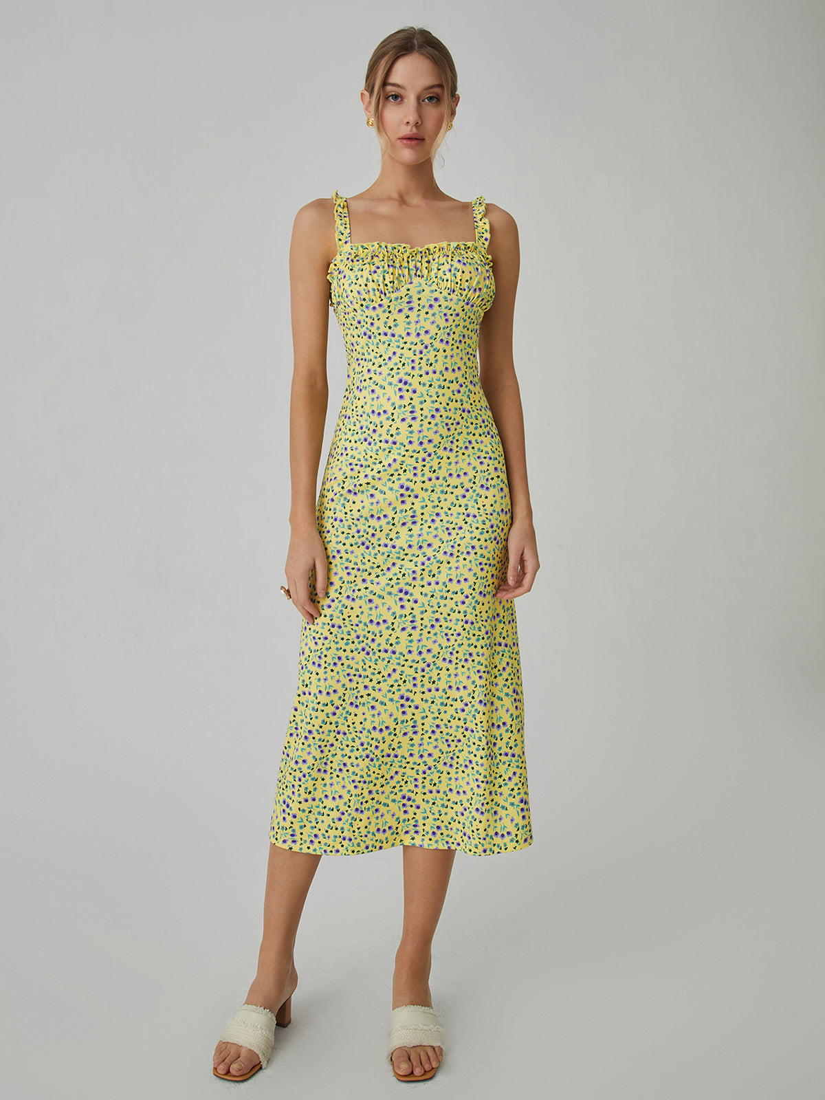 Bohemian Dress Woman Chloe – Midi Vacation Dress with Floral Print & Cami Straps