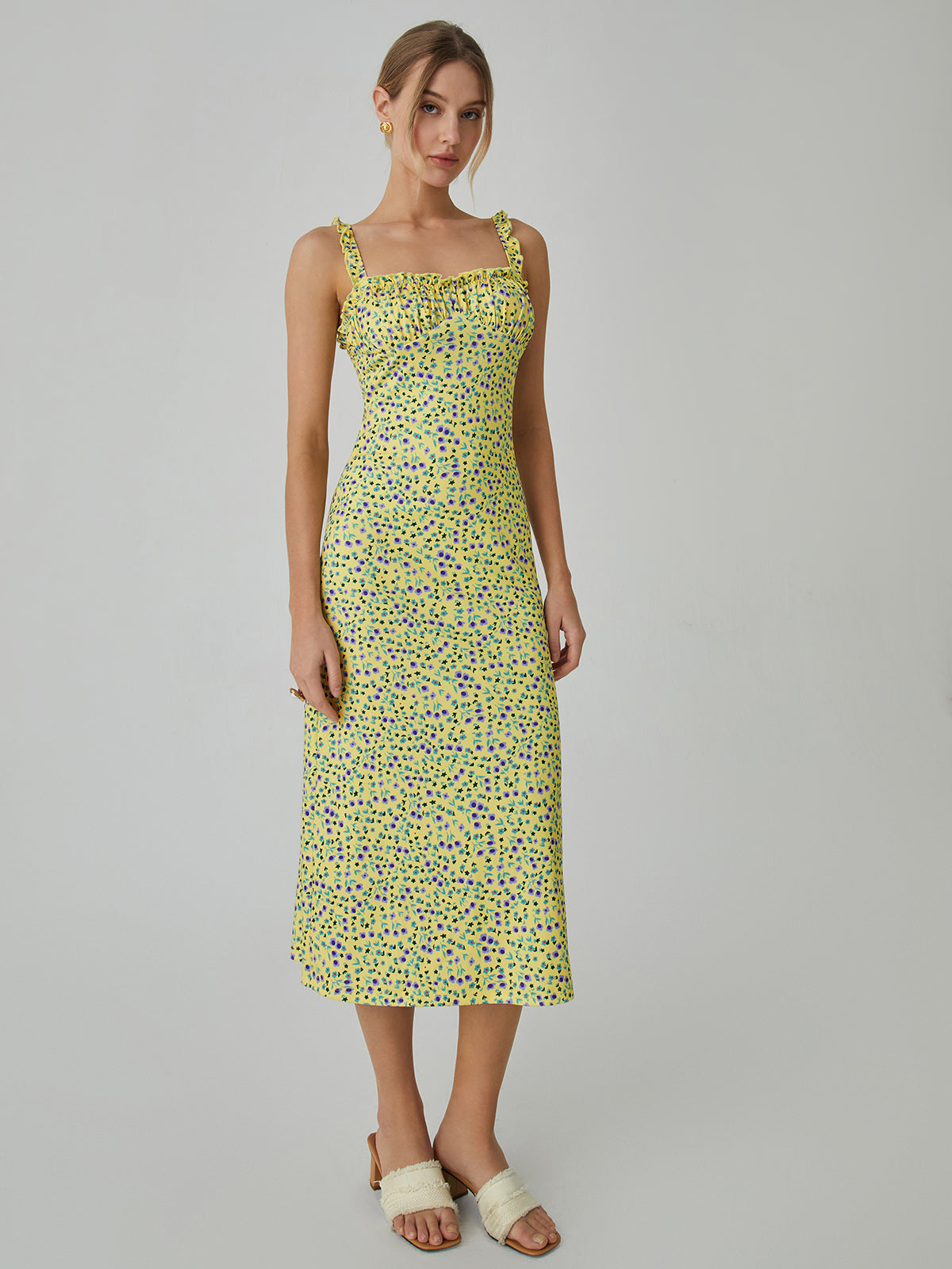 Bohemian Dress Woman Chloe – Midi Vacation Dress with Floral Print & Cami Straps