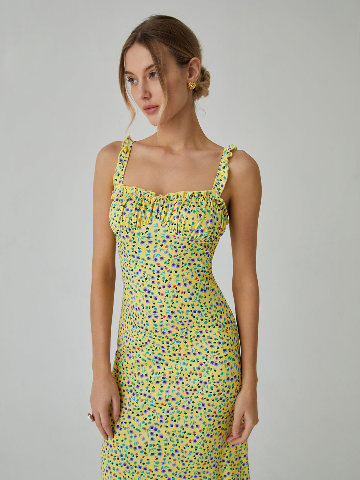Bohemian Dress Woman Chloe – Midi Vacation Dress with Floral Print & Cami Straps