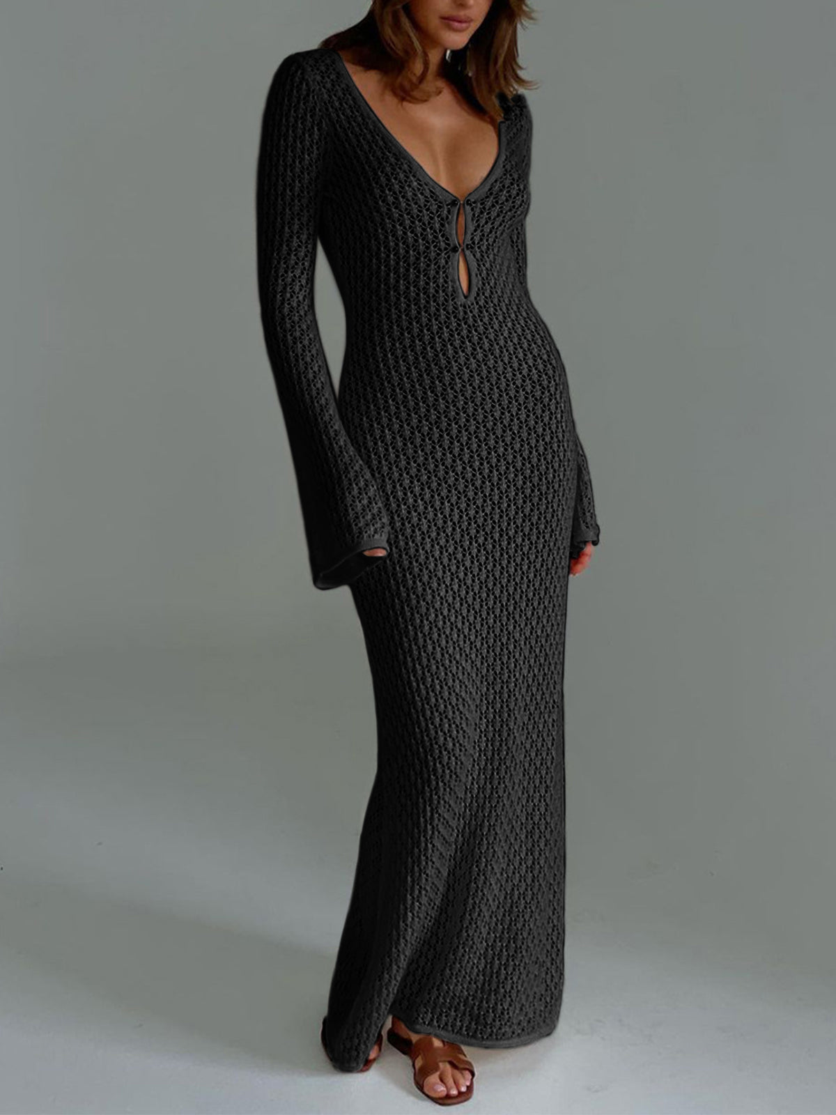 Women's Beach Dress Callie – Maxi Lightweight Cover-Up with Long Sleeves & Open Back