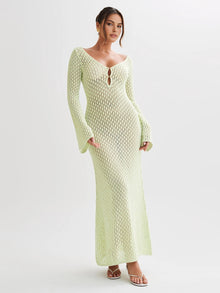 Women's Beach Dress Callie – Maxi Lightweight Cover-Up with Long Sleeves & Open Back