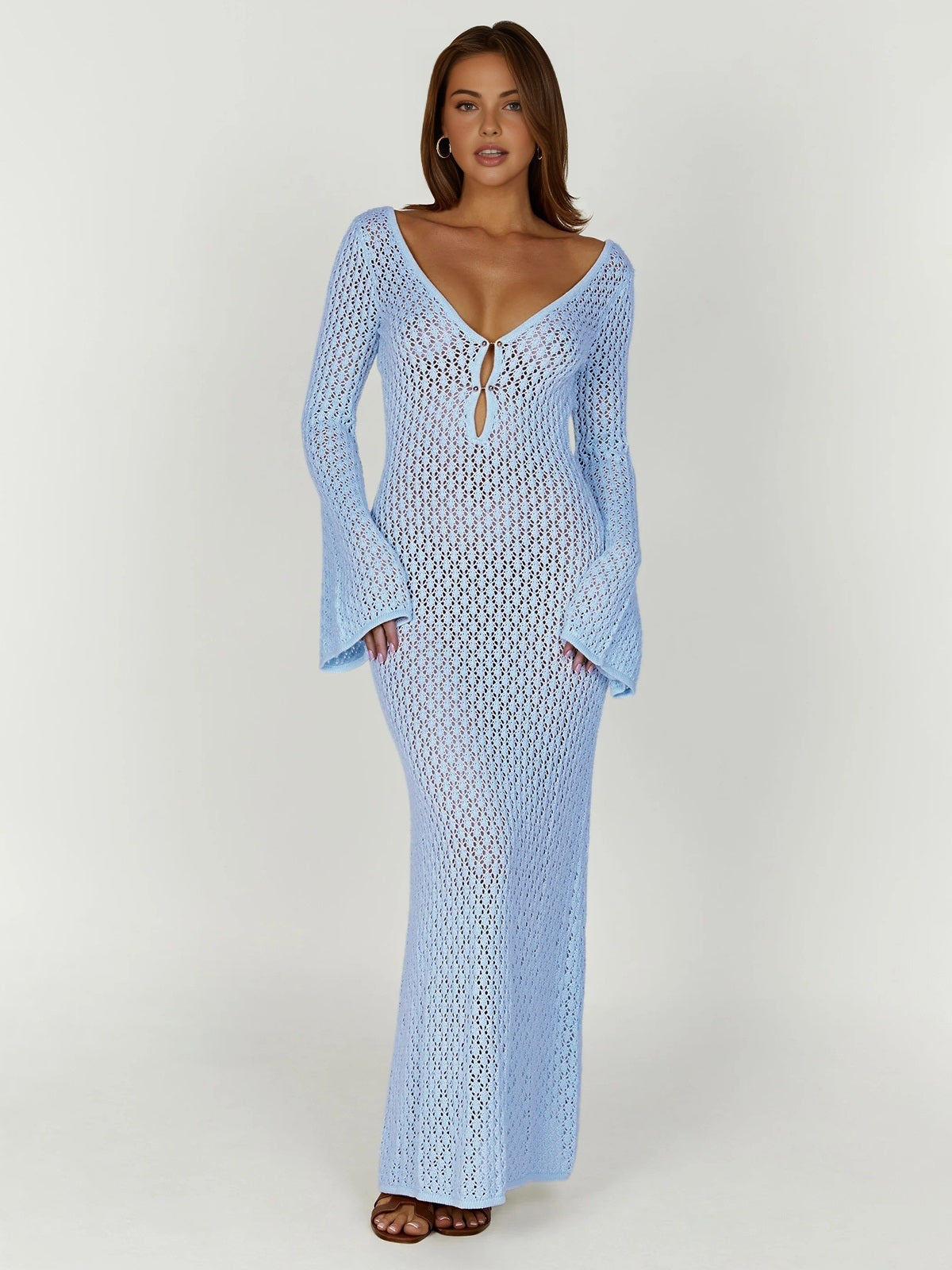 Women's Beach Dress Callie – Maxi Lightweight Cover-Up with Long Sleeves & Open Back