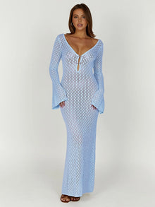 Women's Beach Dress Callie – Maxi Lightweight Cover-Up with Long Sleeves & Open Back