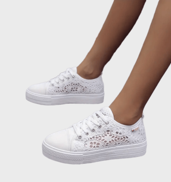 Alena Low Women's Sneakers – White Lace-up Shoes with Breathable Design & Non-slip Sole