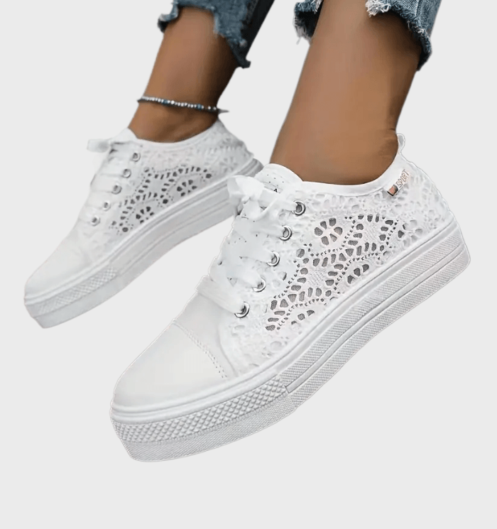 Alena Low Women's Sneakers – White Lace-up Shoes with Breathable Design & Non-slip Sole