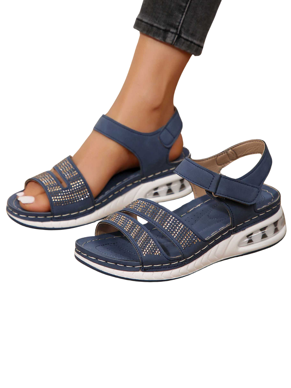 Adalynn Women's Wedge Sandals – Comfortable Summer Sandals with Rhinestones and Airy Roman Cut