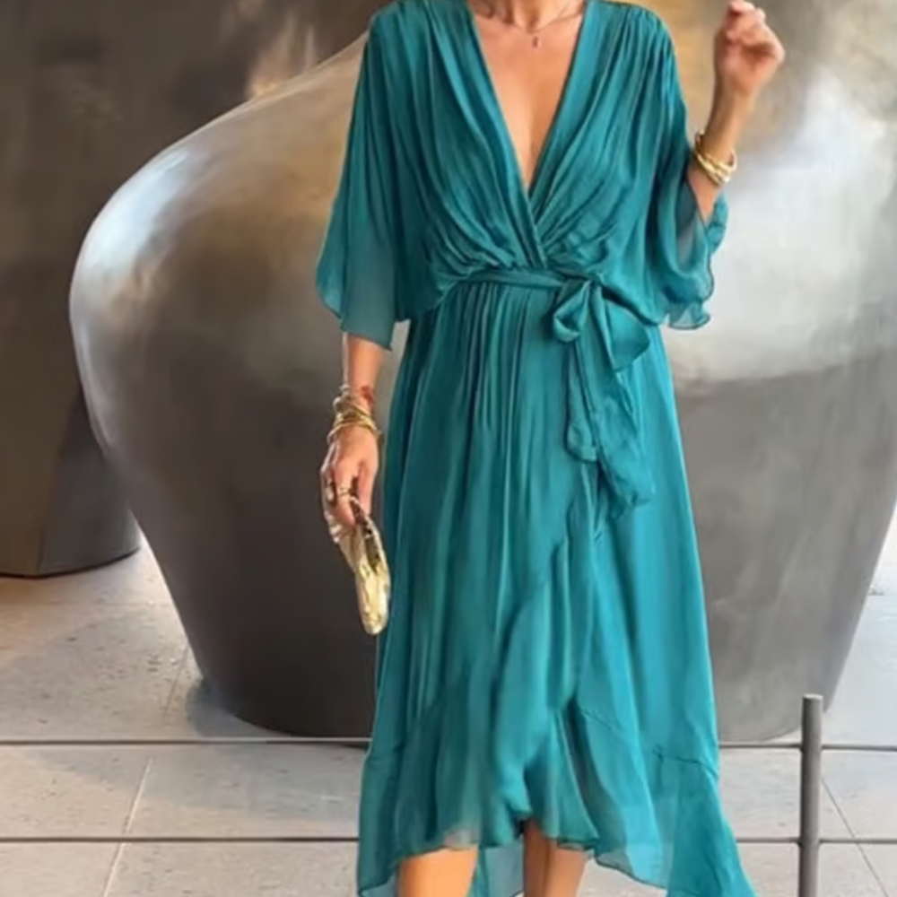 Women's Wrap Dress Aceline – Deep V Neckline and Waist Belt for an Elegant and Flattering Fit