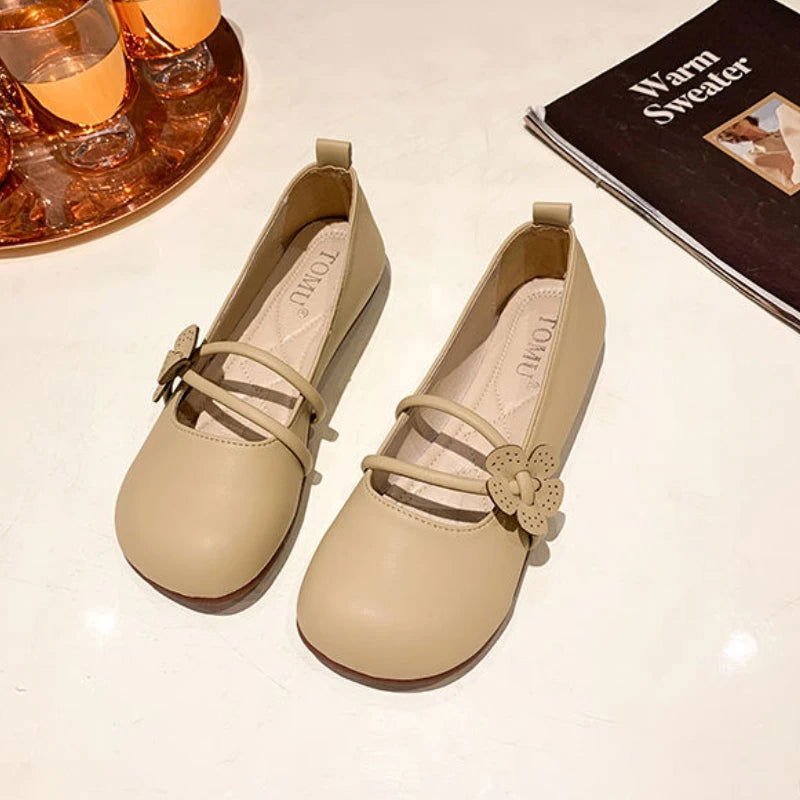 Clara Ballerines Femme – Elegant Shoes with Delicate Flower & Comfortable Double Strap