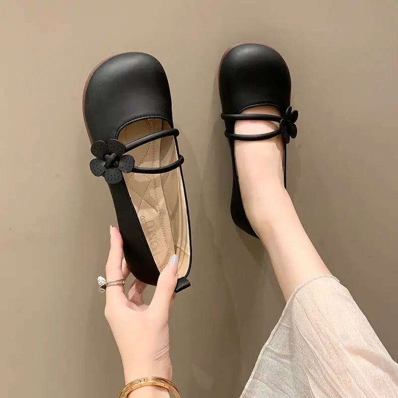 Clara Ballerines Femme – Elegant Shoes with Delicate Flower & Comfortable Double Strap
