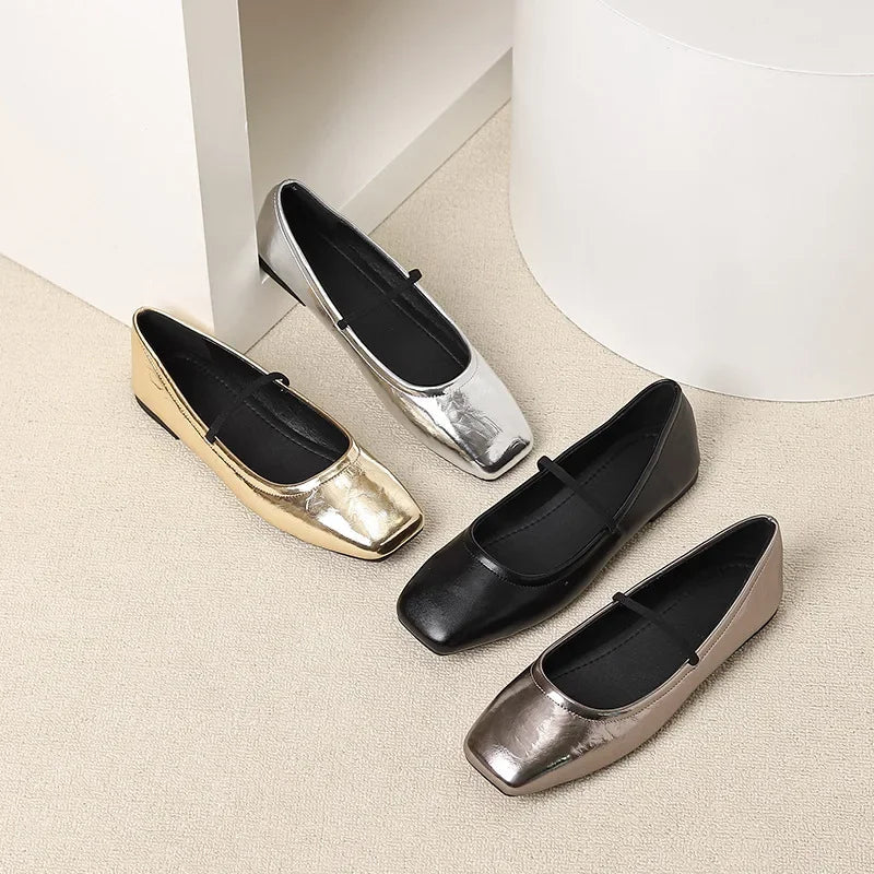 Maggie Women's Ballerinas – Elegant & Modern Metallic Square Toe Shoes