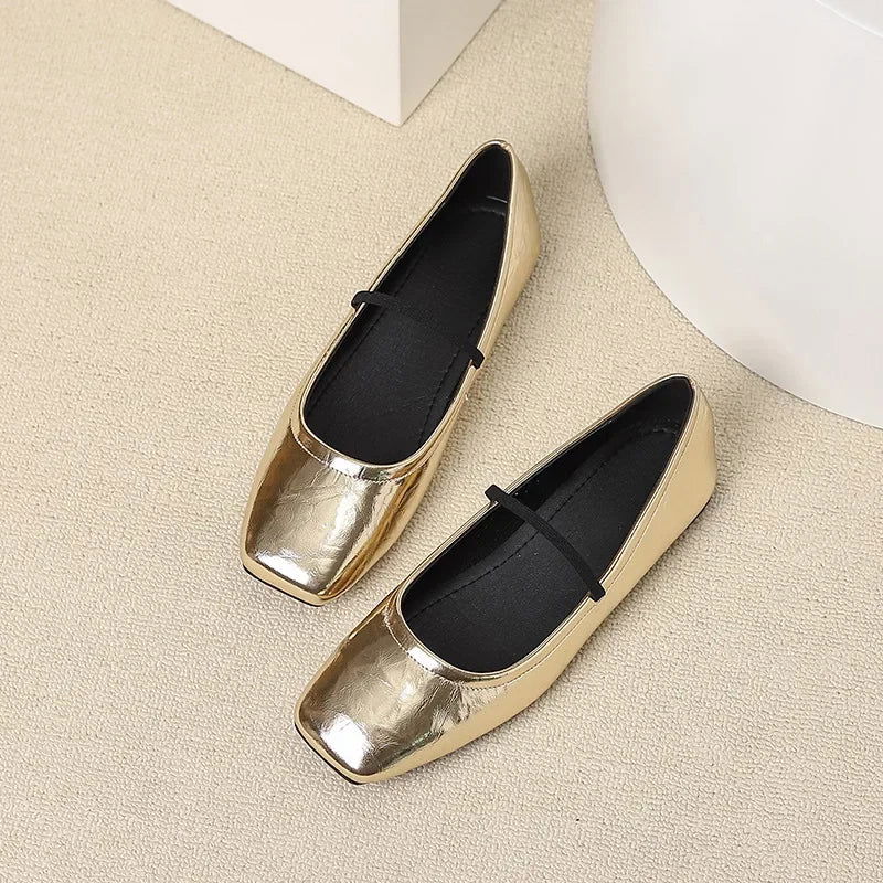 Maggie Women's Ballerinas – Elegant & Modern Metallic Square Toe Shoes