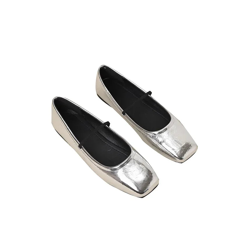 Maggie Women's Ballerinas – Elegant & Modern Metallic Square Toe Shoes